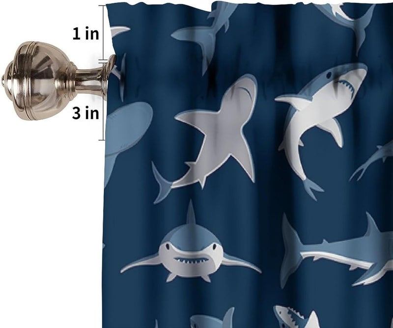 YSWOW Kids Sea Animal Valance Curtain for Boys Nursery Playroom Room Decor Cartoon Sharks Art Printed Window Drapes W54xL18in Fabric 1 Panel - Image 4